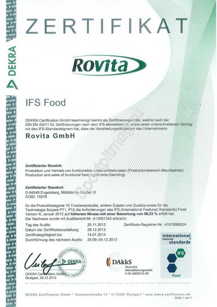 IFS сертификат Rovita