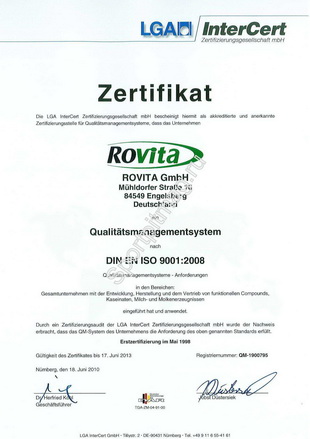 ISO сертификат Rovita